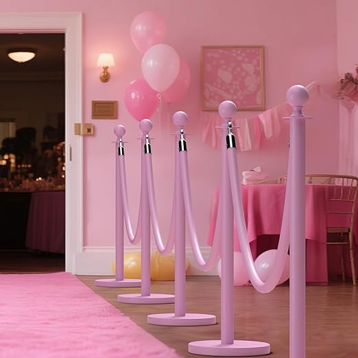 kaiyomi 6Pcs Stanchions with Pink Velvet Ropes Set, 5 Feet Velvet Ropes and - Image 7