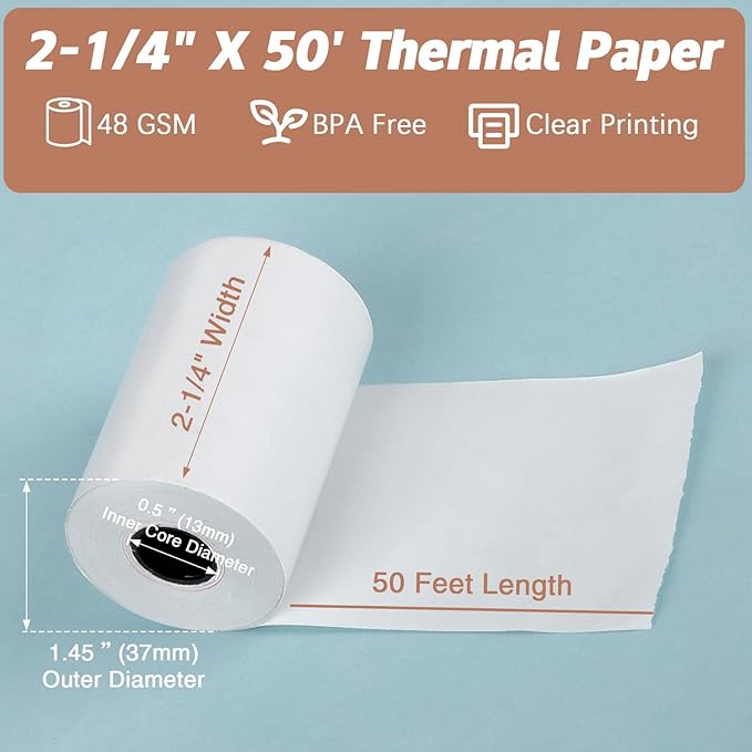 2 1/4 x 50 Thermal Receipt Paper Rolls, POS Cash Register Paper Rolls, BPA Free - Image 2