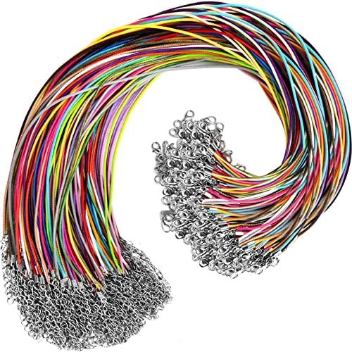 100Pcs Leather Necklace Cord with Clasps, Rope Necklace String, 25Color Necklace Cords for Pendants, 19.7" Premium Necklace Chains for Jewelry Making Supplies, 1.5mm Waxed Necklace Bracelet Cord DHOOZ by DHOOZ