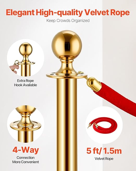 VEVOR Stanchions and Velvet Ropes 8Pcs, Hollow Base - Image 6