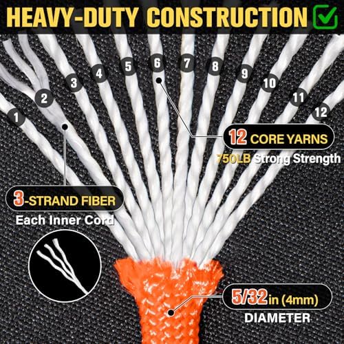 Paracord Rope 750 lb - 1000ft 5/32" Parachute Cord 4MM 12-Strand para Cord - Heavy Duty Spool String for Survival,Camping Gear, Survival Bracelet, Clothesline - Orange - Image 3