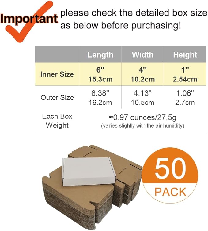 50 Pack 6x4x1'' Small Shipping Boxes, Corrugated Cardboard Mailers - Image 2