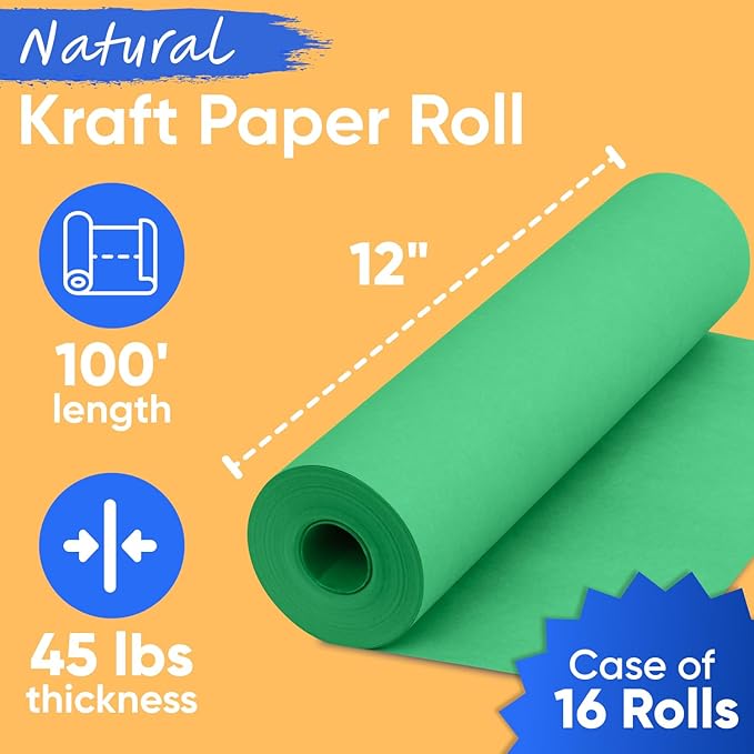 12" x 1200" Green Kraft Paper, 45 lbs Thickness, Made in USA Kraft Paper - Image 2