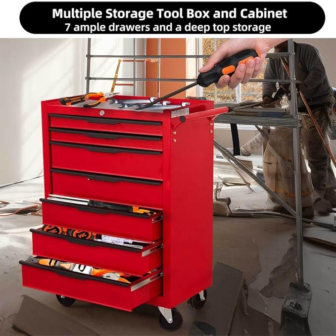 7-Drawer Rolling Tool Chest Cabinet, Heavy-Duty Metal Tool Box - Image 4