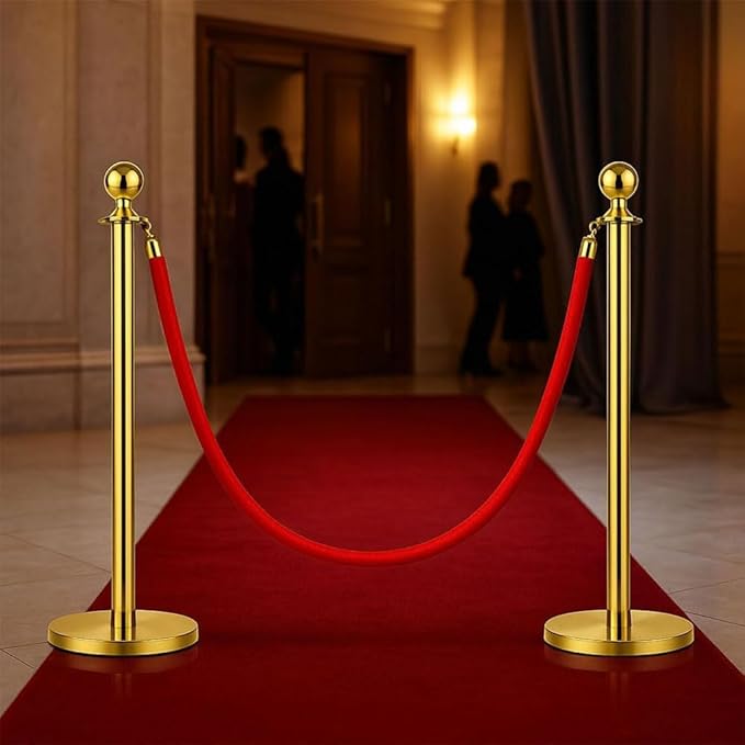 8PCS Stanchion Posts with 6 Red Velvet Ropes, Crowd Control Barriers with - Image 6