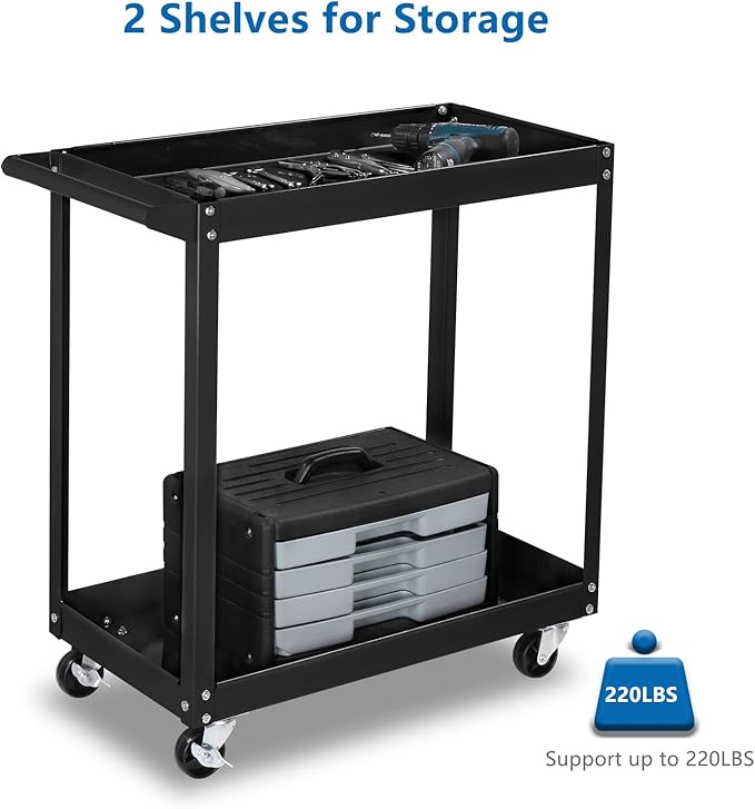 TUFFIOM 2 Tier Rolling Tool Cart on Wheels w/2 Brake, 220 LBS Capacity Heavy - Image 2