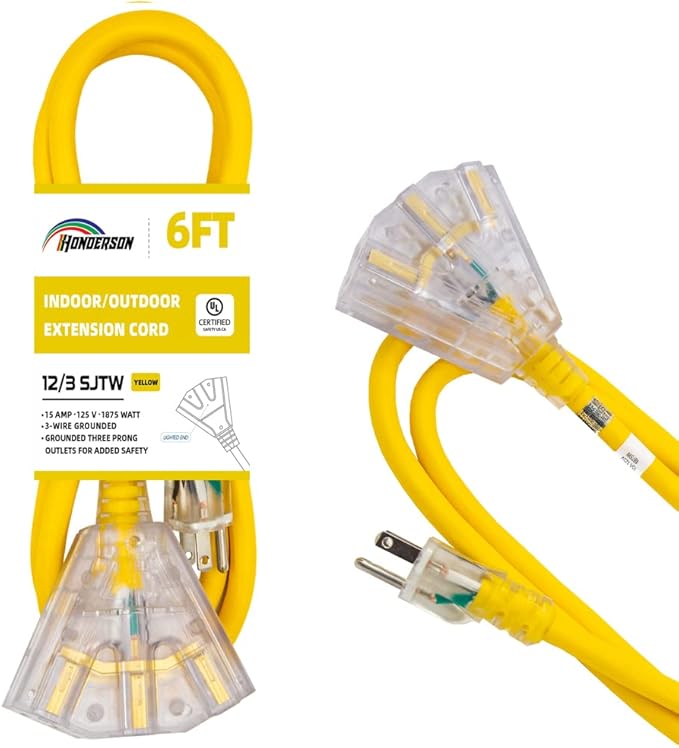 3-Outlets Indoor Outdoor Extension Cord Weatherproof by HONDERSON