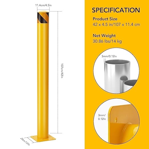 4-Pack 42 Inch Steel Safety Bollard Post, 4.5 Inch Diameter Metal Safety Bollard - Image 2