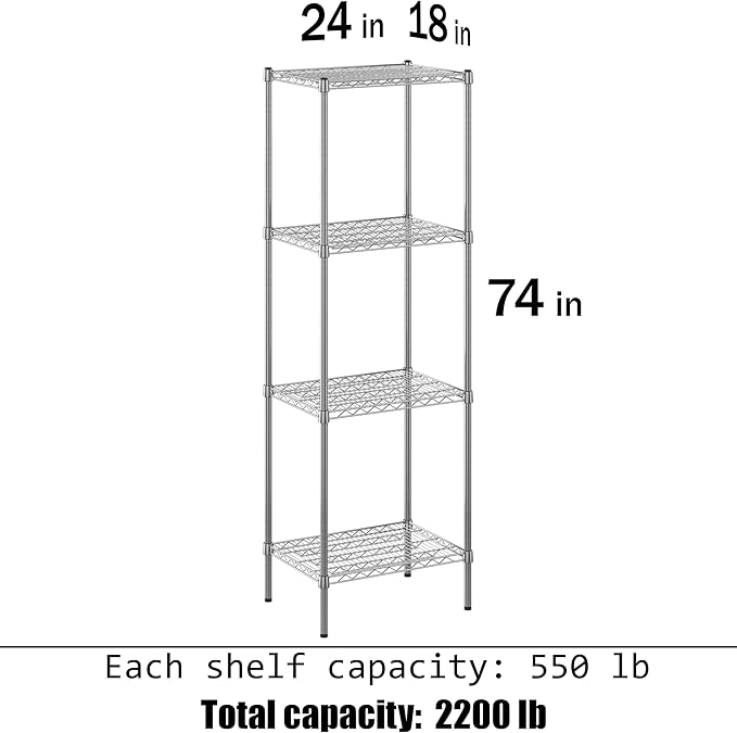 18" Deep x 24" Wide x 74" Height Wire Shelving Kit | 4-Tier | NSF Commercial - Image 3