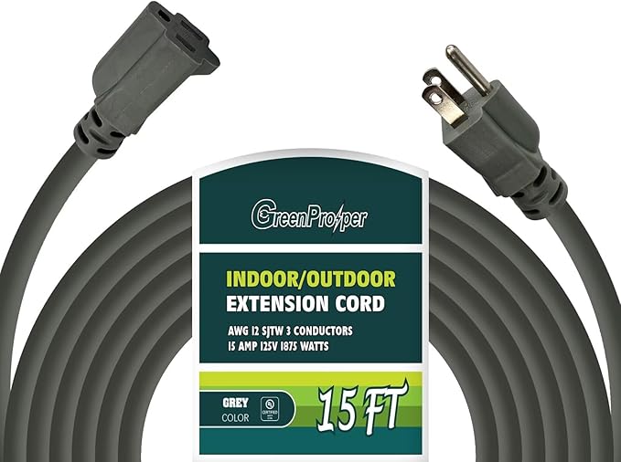 15 FT 12 Gauge Extension Cord Outdoor, Heavy Duty Weatherproof & Flame by GreenProsper