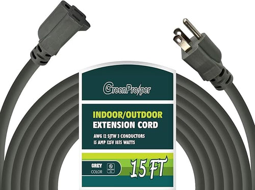 15 FT 12 Gauge Extension Cord Outdoor, Heavy Duty Weatherproof & Flame by GreenProsper
