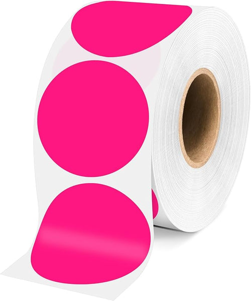 2 Inch Fluorescent Pink Circle Stickers 500 Pcs, Permanent Color Coding Dots by WANSTE