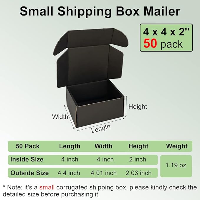 50 Pack 4x4x2'' Small Shipping Boxes, Mailing Packaging Supplies - Image 2