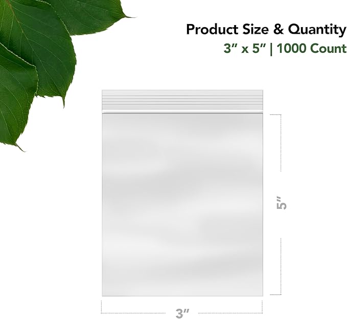 3 x 5 Inch Resealable Plastic Bags 1000 Pack — Clear Reclosable Zipper Seal Bags - Image 2