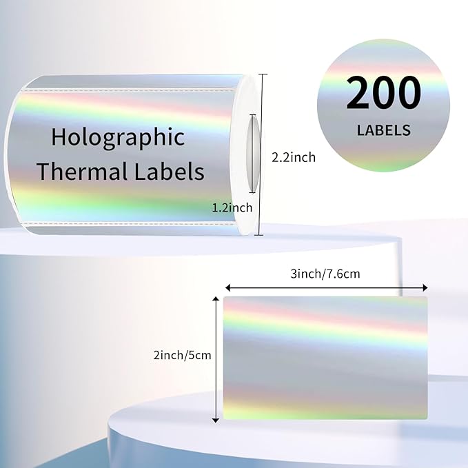 3x2 Inch Holographic Thermal Labels, Rainbow Glitter Stickers - Image 2