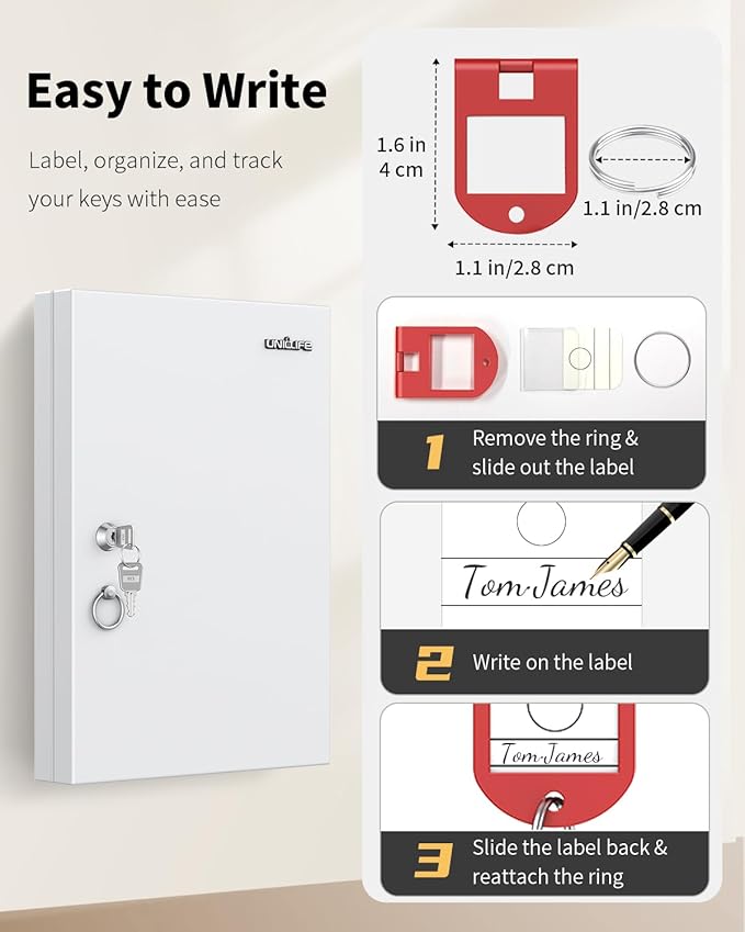 Uniclife 32 Position White Key Lock Box, Wall Mount Key Box, Car Key Organizer - Image 6