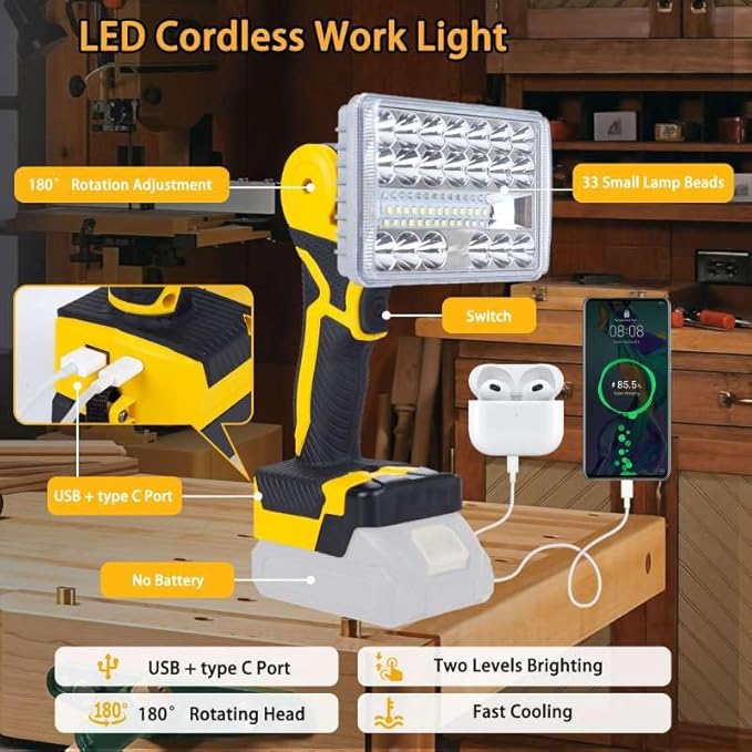 【36w・6500k】 Cordless LED Work Light Compatible - Image 2