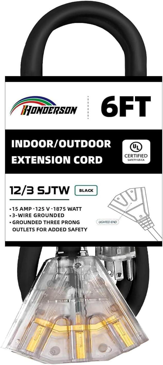 3-Outlets Indoor Outdoor Extension Cord Weatherproof by HONDERSON