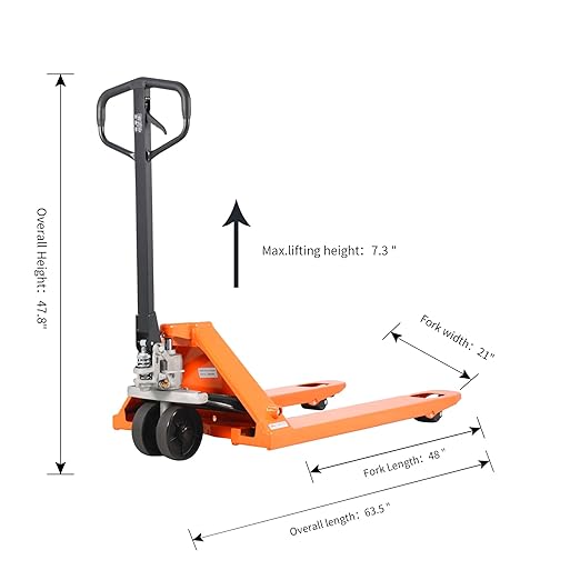 Manual Pallet Jack Hand Pallet Truck 48" Lx21“W 5500lbs Capacity Orange - Image 2