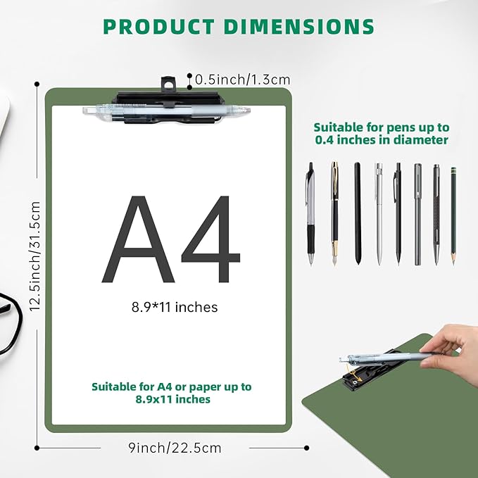Clipboard with Pen Holder, Plastic Clipboard with Low Profile Metal Clip - Image 2