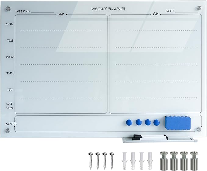 Magnetic Planner Writeboard 24"X36" Weekly Glass Calendar Ultra White - Image 3