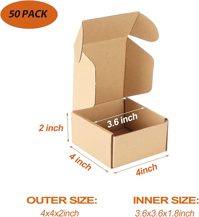 PHAREGE 4x4x2 inch Shipping Boxes Bulk 50 Pack Brown, Tab Lock Tuck Top Mailer - Image 3
