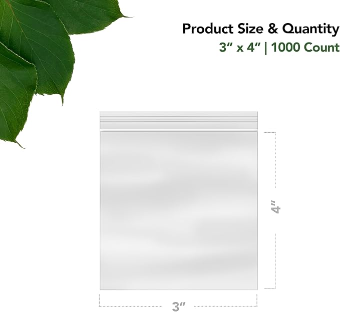 3 x 4 Inch Resealable Plastic Bags 1000 Pack — Clear Reclosable Zipper Seal Bags - Image 2