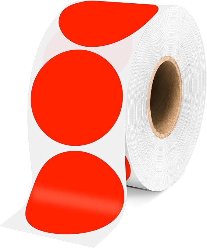 2 Inch Fluorescent Red Circle Stickers 500 Pcs, Permanent Color Coding Dots by WANSTE
