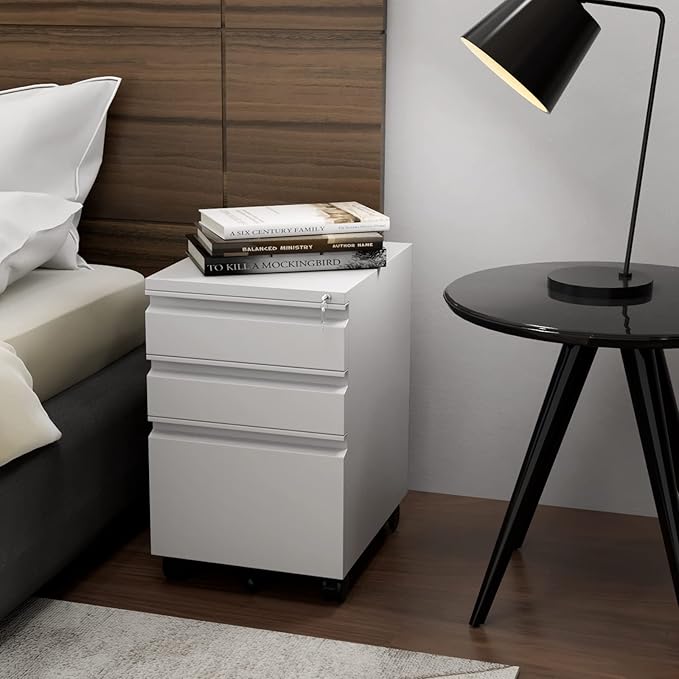 3 Drawer File Cabinet with Wheels, Metal Filing Cabinet with Lock, Office - Image 4