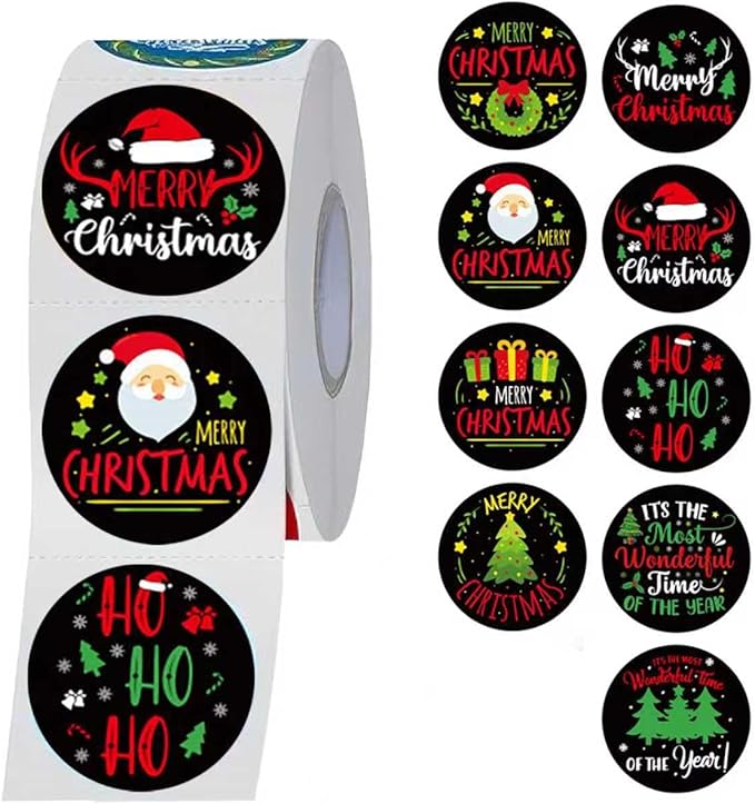 SHYGO® 1“ Christmas Labels Stickers, Round Merry Christmas Seals Xmas by LOVELIFETOGETHER