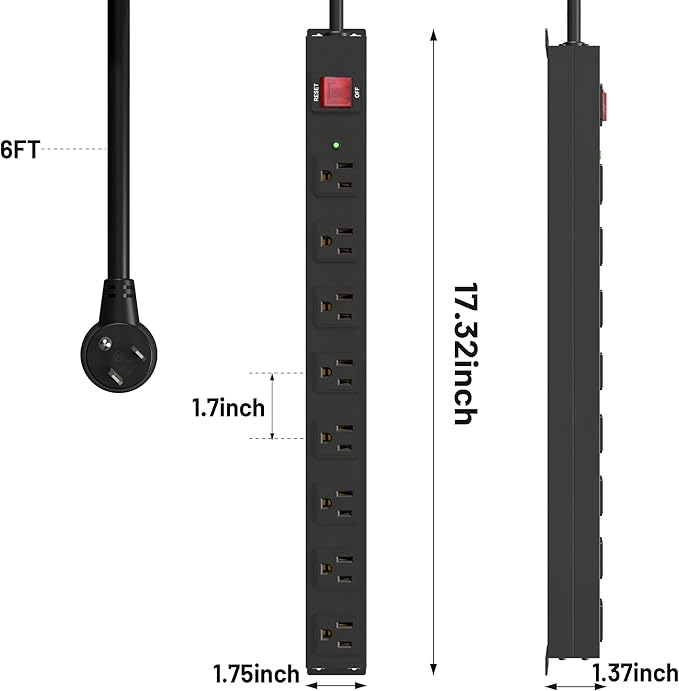 KF 8 Outlet Heavy Duty Power Strip Surge Protector, 2100J Surge Protection - Image 6