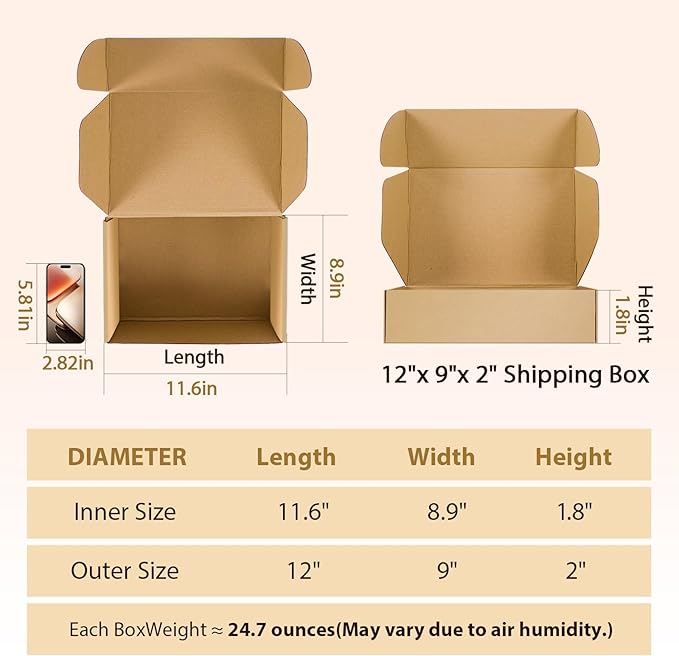 12x9x2 inches Shipping Boxes Set of 25, Small Corrugated Cardboard Box - Image 3