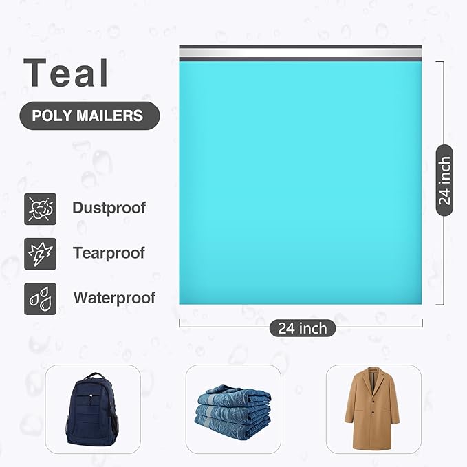 UCGOU Poly Mailers 24x24 Inch Teal 100 Pack Extra Large Shipping Bags Strong - Image 2