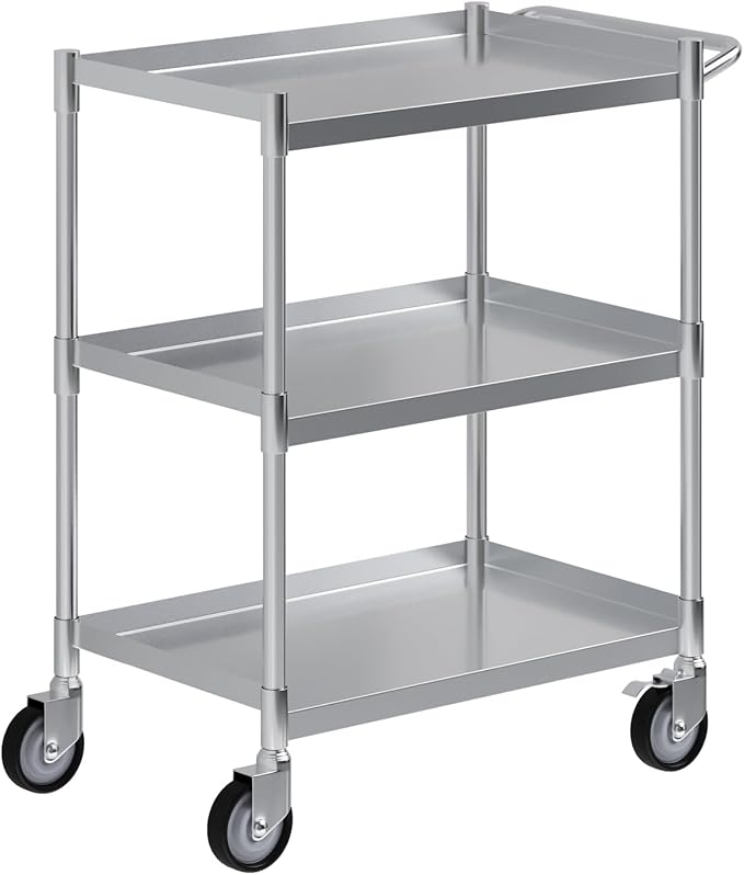 3 Shelf Stainless Steel Tubular Utility Cart | 15 in. Wide x 24 in. Long x 33 by AmGood