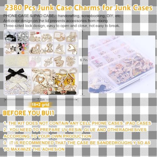 EIiovcnya 2380 Pcs Junk Case Charms Kit - DIY Phone Charms & Nail Art - Image 2
