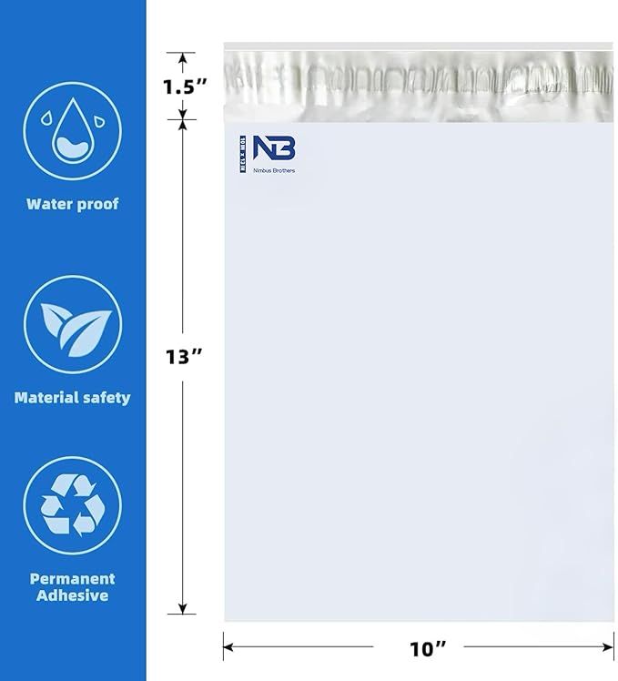 NB 10x13 Inch - 1000 Pcs White Poly Mailers Strong Adhesive Self-Seal Shipping - Image 2