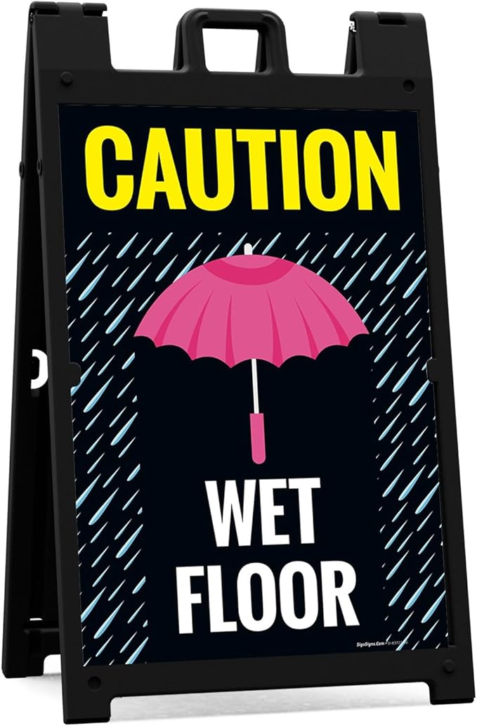 Caution Wet Floor Umbrella Sidewalk Sign Kit, 24x36 Inches, by SigoSigns
