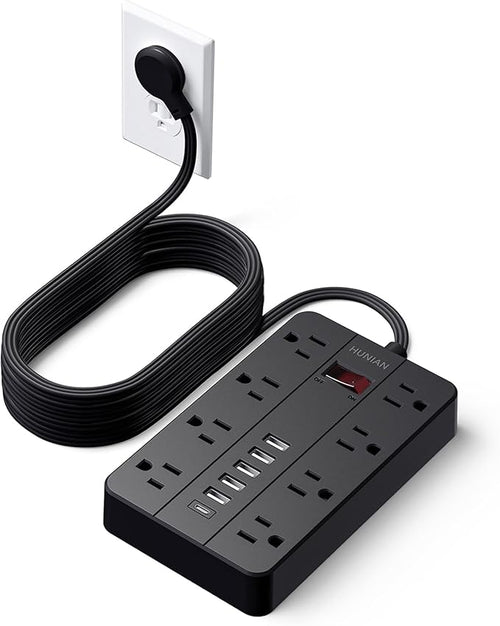 15 Ft Long Extension Cord Power Strip Surge Protector, HUNIAN Flat Plug by HUNIAN