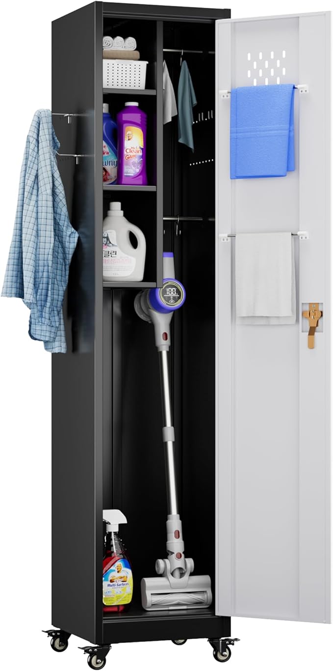 Aobabo 72" H Broom Closet Storage Cabinet, Lockable Metal Cleaning Storage by Aobabo