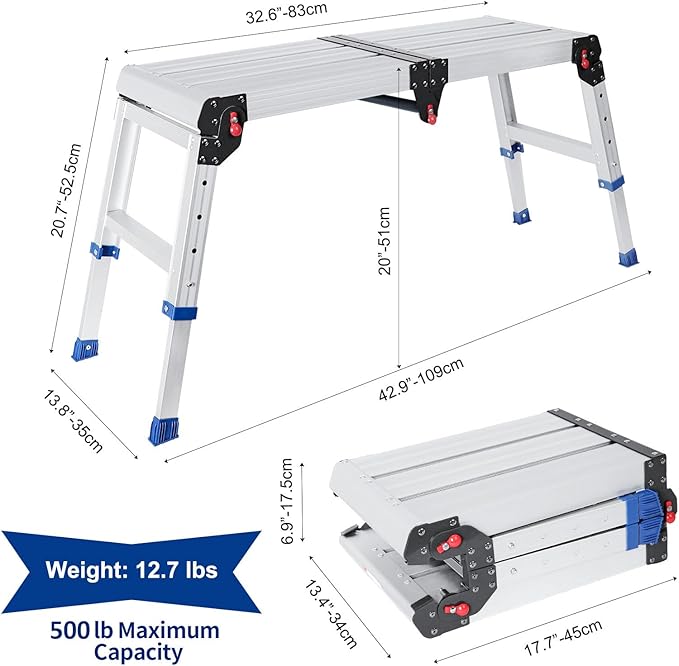 Foldable Aluminum Work Platform, 12.7 lb, Easy-Installation, Capacity of 500 lbs - Image 2