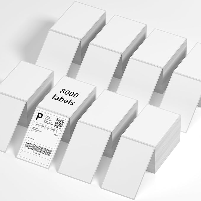 FungLam 4"x6" Thermal Shipping Labels, 8000 Fanfold Adhensive Mailing Labels by FungLam