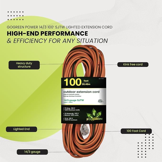 Go Green Power Inc. 14/3 100ft Lighted Outdoor Extension Cord - Image 5