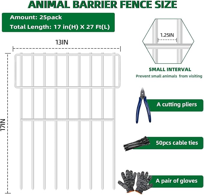 25 Panels Garden Fencing Animal Barrier, 17in X 27ft No Dig Dog Fence, 1.25 in - Image 3