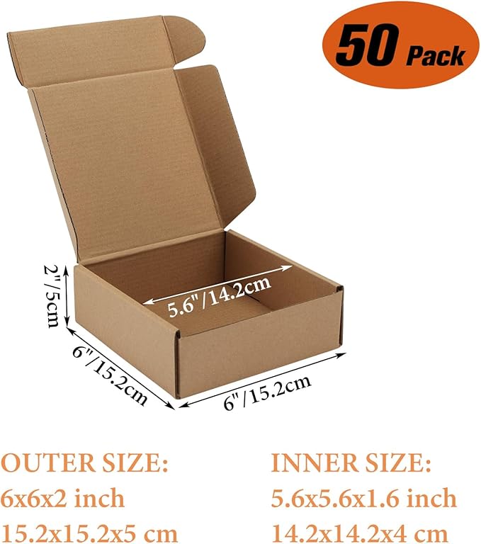 PHAREGE 6x6x2 inch Shipping Boxes Bulk 50 Pack Brown, Tab Lock Tuck Top Mailer - Image 2