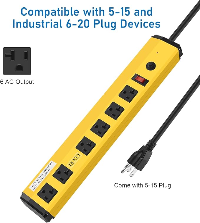 CCCEI Heavy Duty Power Strip Surge Protector 20 Amp, High Amp Industrial Shop - Image 7