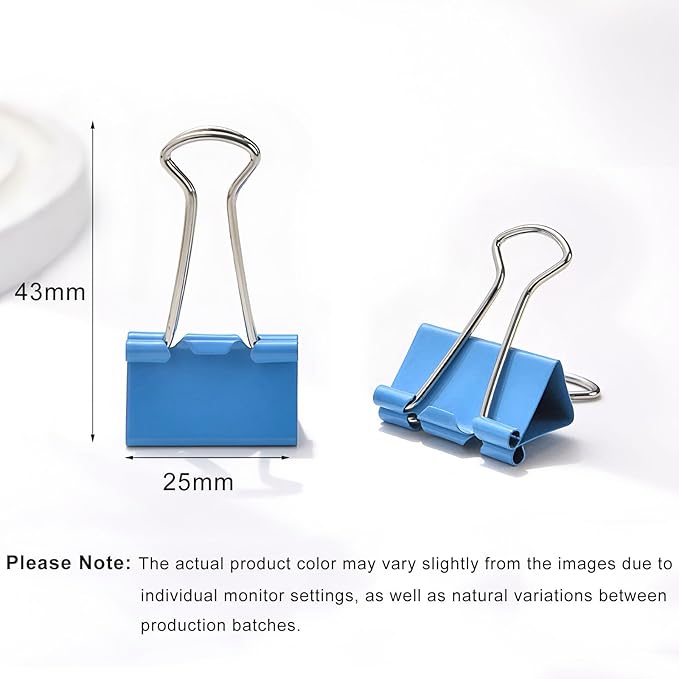 50 Pack Medium Blue Binder Clips 1 Inch, Colored Paper Clamps, Middle Size - Image 2