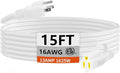 HUANCHAIN Indoor Outdoor White Extension Cord 15 ft Waterproof, 16/3 Gauge by huanchain