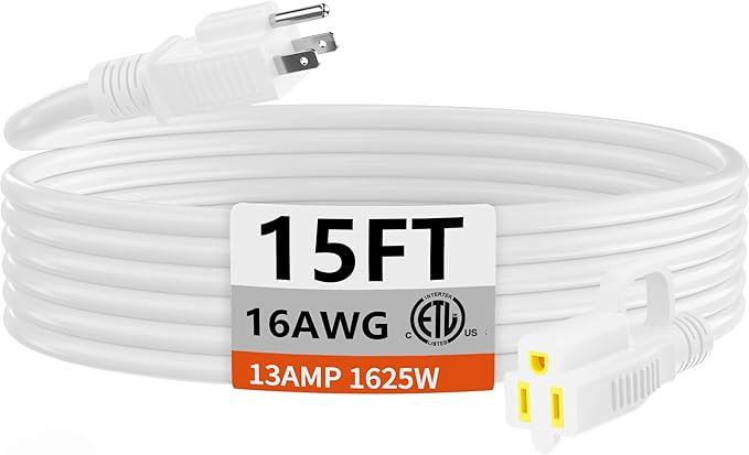 HUANCHAIN Indoor Outdoor White Extension Cord 15 ft Waterproof, 16/3 Gauge by huanchain