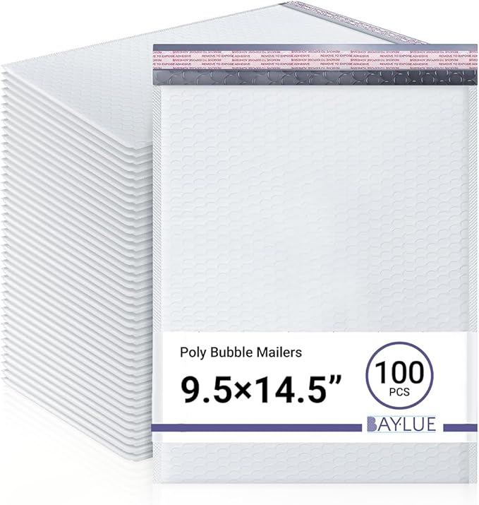 White 9.5x14.5 Inch Poly Bubble Mailers #4 | Self Seal Large Padded Envelopes | by BAYLUE