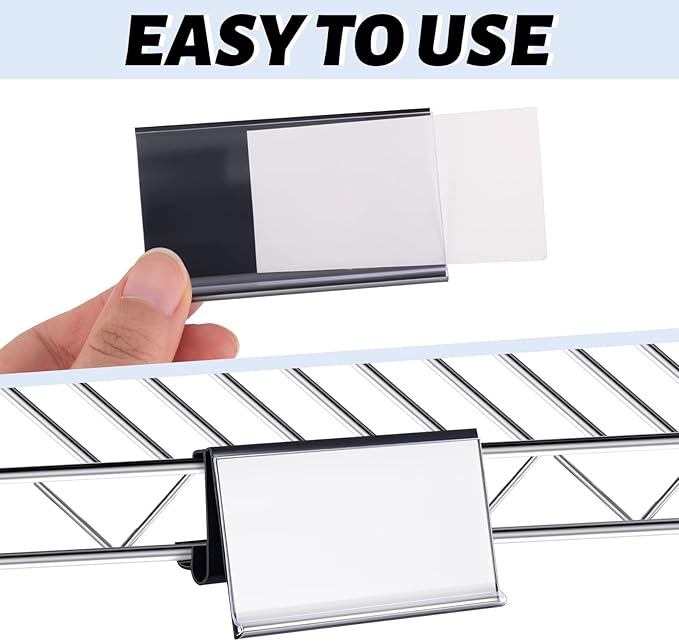 150 Pcs Wire Shelf Label Holders Plastic Wire Rack Clips 3 x 1.25 Inch Shelf - Image 4